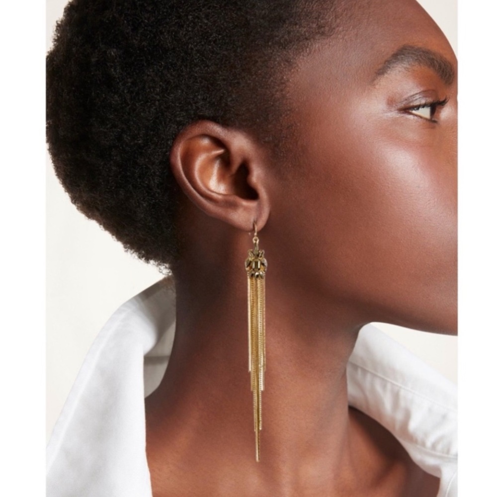 VINTAGE• Antique Gold Pyrite Crystal Tassel Earrings - Picture 3 of 4